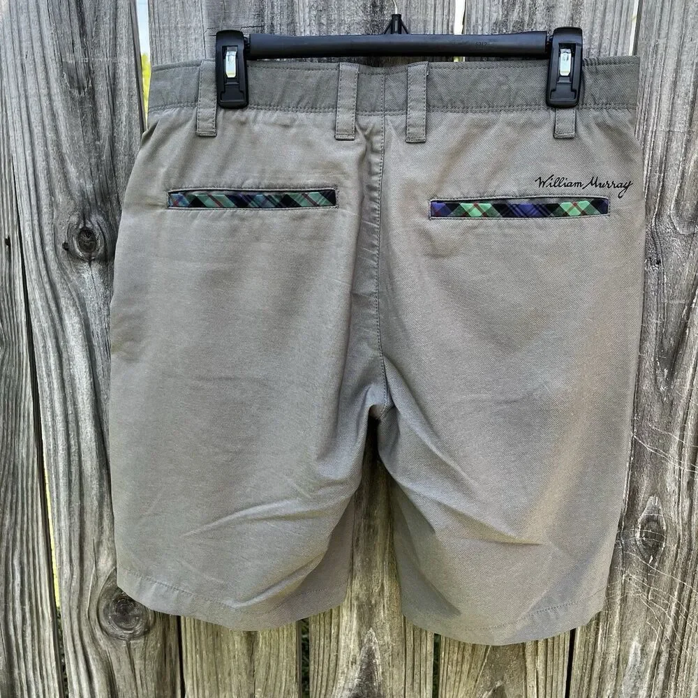 William Murray Performance Golf Shorts Men 32 Straight Fit Brown Athletic Tartan